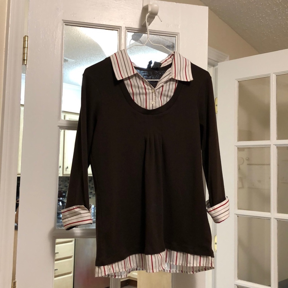 Jason Maxwell Brown Top-Red & Brown Pinstripes